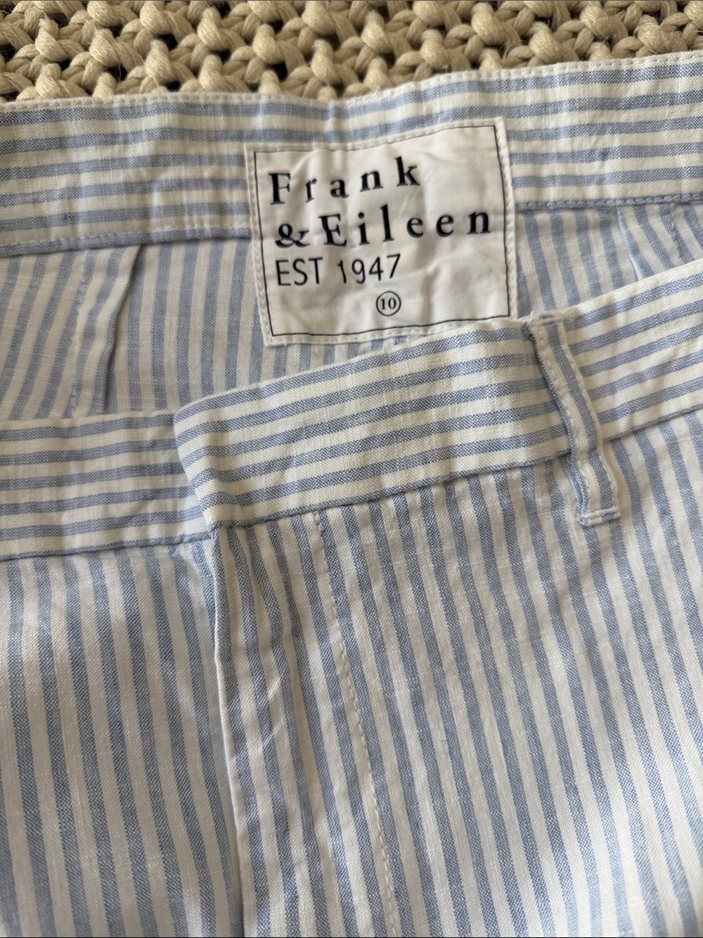 Frank & Eileen Light Blue and White Pinstripe Wide-Leg Pants - Picture 3 of 4
